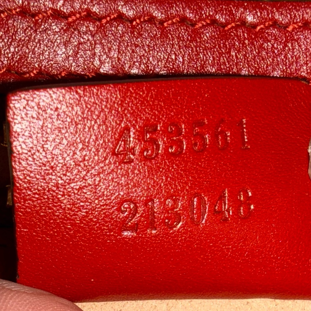 Gucci Red Leather Tote with Embossed GG and Gold Chain Handles - Picture 13 of 16